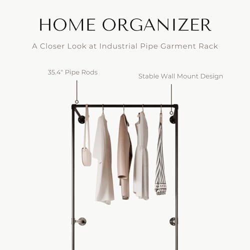 Industrial Pipe Clothing Rack, Wall Mounted Clothes Rack, 37.4", 1 Rod - Image 3