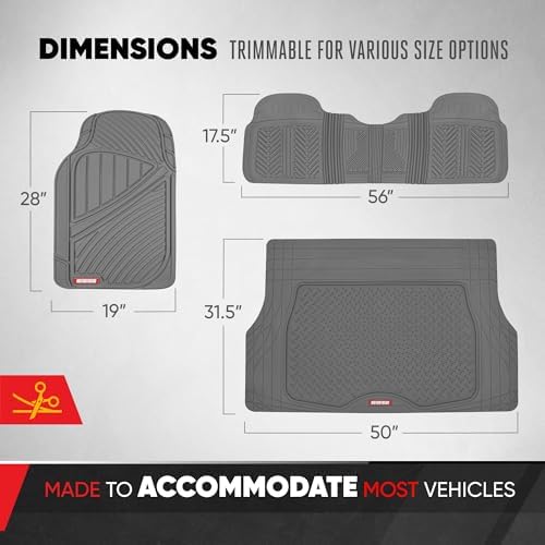 Motor Trend FlexTough Performance All Weather Rubber Car Floor Mats with Cargo Liner – Full Set Front & Rear Odorless Floor Mats for Cars Truck SUV, BPA-Free Automotive Floor Mats (Gray) - Image 5