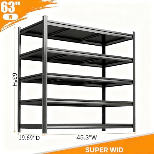 2pack Garage Shelving Heavy Duty Storage Shelves for Garage, 2500 LBS Adjustable 5 Tier Shelving Unit, Metal Garage Shelving for Industrial, Basement, Warehouse (63''Hx46''Wx20''D, Black) - Image 3