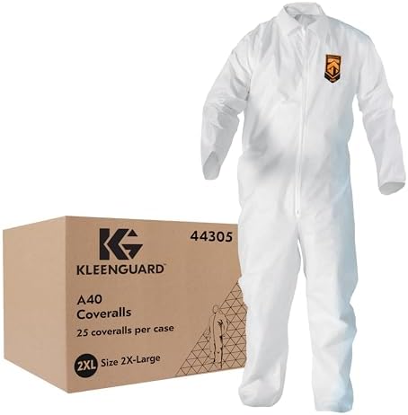 KleenGuard™ A40 Liquid & Particle Protection Coveralls (44305), Zipper Front, White, 2XL (Qty 25) by Ansell