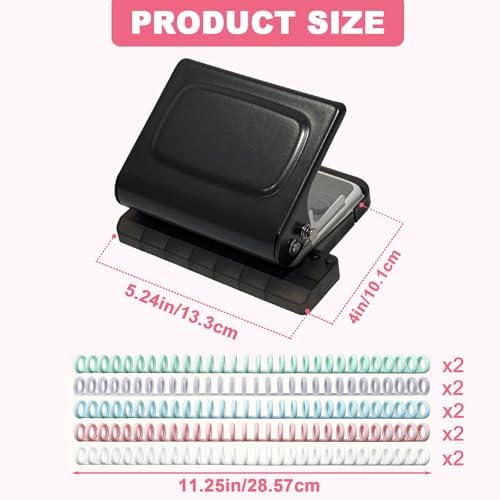 10 Hole Punch Binding Machine for Planner, Manual Binding System with 10 Multi-Color Binder Rings for Making 26 Holes on B5, 30 Holes on A4, 20 Holes on A5 Book, 10 Sheet Capacity - Black - Image 2