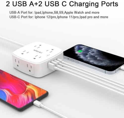 3Ft Surge Protector Power Strip - 8 Widely Outlets with 4 USB Ports, 3 Side Outlet Extender with 3 Feet Extension Cord, Flat Plug, Wall Mount, Desk USB Charging Station, ETL, White - Image 3