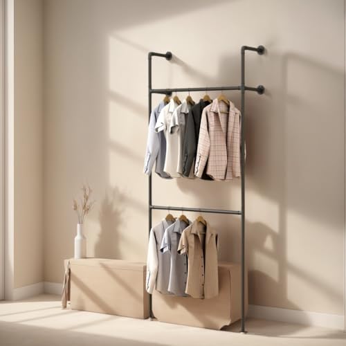 Industrial Pipe Garment Rack, Wall Mounted Clothing Organizer for Walk-in Wardrobe, Multi-Purpose Storage Solution, Heavy Duty, 399 * 220cm by Unknown
