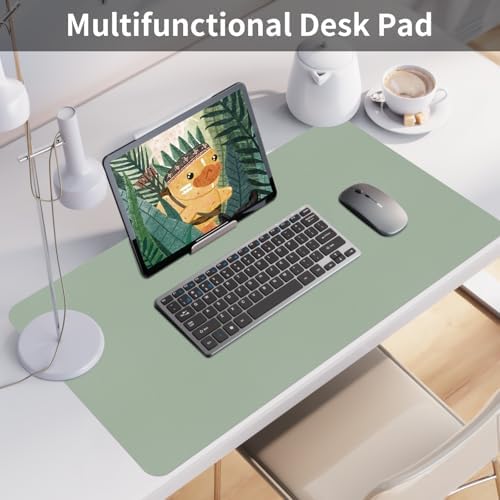 Bloss Leather Desk Mat, Large Mouse Pad, Non-Slip Desk Protector Mat, Leather Desk Blotter, Waterproof Desk Pad for Office Home Decor/Grey Green(35.4×15.7 Inches) - Image 2