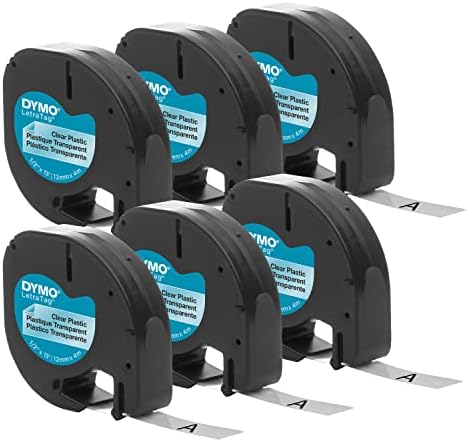 DYMO Authentic LT Plastic Labeling Tape for LetraTag Label Makers, 1/2" (12mm), Black Print on Clear Tape, 6-Pack by Dymo%C2%AE