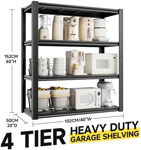 4-Tier 40" W x 20" D x 60" H Garage Shelving Garage Storage Shelves 2200LBS Metal Industrial Shelf Adjustable Heavy Duty Shelving Storage Rack Shelving Unit (Black) - Image 3