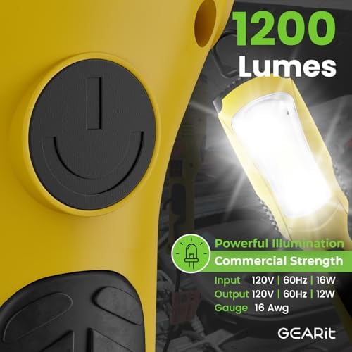 GEARit 20ft LED Work Light COB 1200LM 10W, Corded Shop/Drop Light with Magnetic Base, Swivel Hook & Built-in Outlet, 16/3 SJTW Trouble Light for Mechanics, Garage, Under Hood, Yellow - Image 2