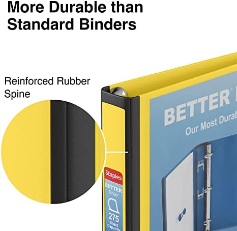 Staples Better View 1-Inch D-Ring Binder, Yellow, Clear Overlay - Image 4
