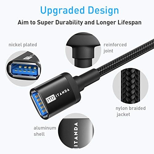 USB Extension Cable 10FT USB 3.0 Extender Type A Male to Female Cord Black - Image 4