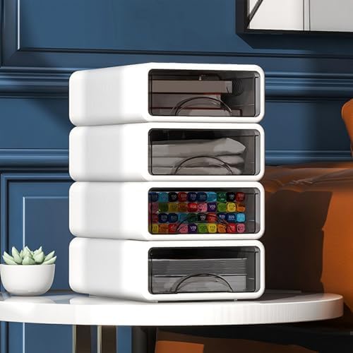 Desk Organizer with Drawers, Stackable Storage Drawers with Compartments Desktop Organization for Office Supplies, Makeup, Pencils, Tape, Erasers, Paperclips, Chargers (4 Pack White) - Image 7
