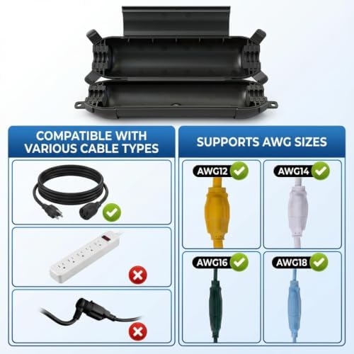 10FT Black Outdoor Extension Cord with Waterproof Cord Cover Kit, 16/3 SJTW - Image 3