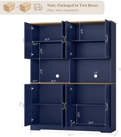 HOSTACK 55" W Pantry Cabinet, 71" Tall Kitchen Hutch Storage Cabinet, Blue - Image 3