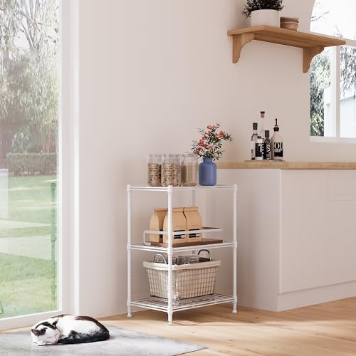 IZEUK 3 Tier Shelf, Heavy Duty Steel Wire Shelving Unit for Home, Kitchen, Laundry Room Organization, Office Storage Rack (17.7" W x 11.8" D x 26.3" H, 450LBS, White) - Image 5