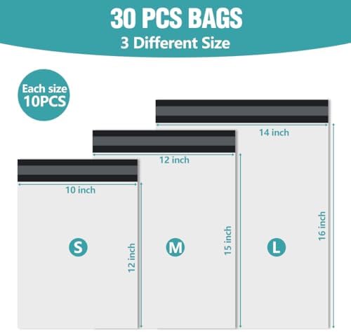 3 Size Poly Mailers 30 Pcs, Self-sealing Shipping Packaging Bags - Image 2