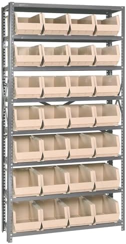 Quantum Storage Systems QSBU-240IV Giant Open Hopper Steel Shelving System, 12" D x 36" W x 75" H, with 8 Shelves and 28 QU240 Bins, Ivory by QuantumStorageSystems