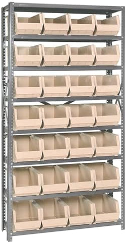 Quantum Storage Systems QSBU-240IV Giant Open Hopper Steel Shelving System, 12" D x 36" W x 75" H, with 8 Shelves and 28 QU240 Bins, Ivory by QuantumStorageSystems