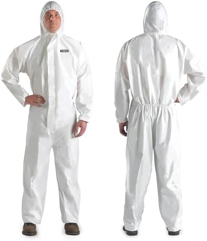Hazmat Suit Disposable Coverall | Heavy Duty Full Body Paint Coverall & Suit in 7 Sizes - 3X-Large, White, 25 by YIBER