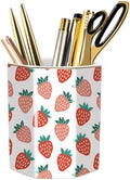 Ceramic Strawberries Pen Holder for Desk Cute Pencil Cup Desk Organizer Makeup Brush Holder for Girls, Women, Stationery for Office, Home, Daily Use, (Pink+white) by WAVEYU