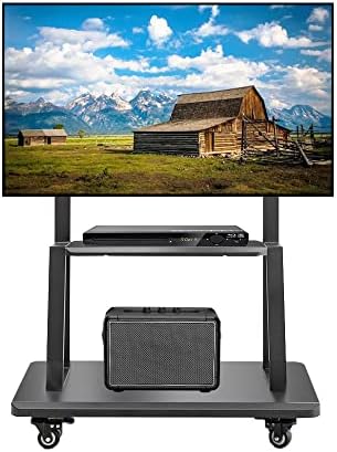 Hellsehen Mobile TV Stand,Rolling TVs Cart on Wheels Height Adjustable Heavy-Duty Floor Stand Base for 32-75 Inch LCD LED OLED Flat Panel Screens Smartboard Movable Holds up to 220lbs with Shelf by Hellsehen