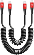 Coiled USB C Cable for Car 3FT&6FT USB C to C Fast Charging Cable CarPlay by KIYODA