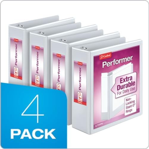 Cardinal Performer 3-Ring Binders, 3", Non-Locking Slant-D Rings, 725-Sheet Capacity, ClearVue Presentation, Non-Stick, PVC-Free, White, 4-Pack (27600) - Image 6