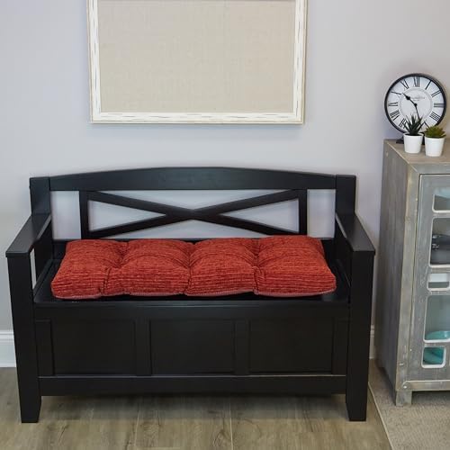 Klear Vu The Gripper Omega Non-Slip Tufted Bench Cushion for Indoor Furniture, Assembled in USA, Entryway Storage, Bay Window, Corner Nook or Piano Seat, 33 Inches, Chenille Red - Image 2