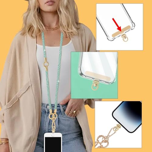 Crystal Phone Strap Crossbody and Wrist Lanyard, Anti Theft Layered & Wrist Strap Cell Phone Neck for Women - Image 3