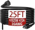 Skrizcable 16/3 25 FT Indoor Black Extension Cord Waterproof, Power Cord by Skrizcable