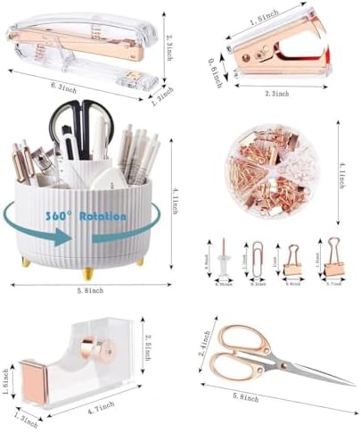 Gawsey Rose Gold Desk Organizers and Accessories with Desk Organizer 360° Rotating Pen Holder and Office Supplies, Cute Stationery Supplies Set - Image 2