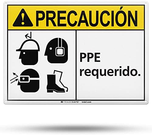 TRADESAFE Spanish Caution PPE Required Sign, Aluminum PPE Safety Signs by TRADESAFE