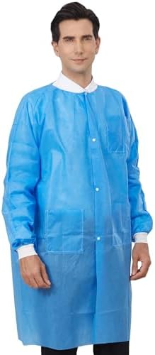 Greenour Disposable Lab Coat Blue SMS with Pockets for Adult, M-2XL - Image 3