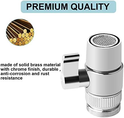 Faucet Diverter Valve, 9.5mm Barb for 3/8" ID Flexible Hose, Countertop Water Filter Adapter with Solid Brass Handle, M22 Male to M24 Male Adapter Rings, Clamps & Extra Washers - Image 5