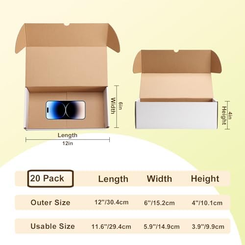 WIFTREY 12x6x4 White Shipping Boxes Set of 20, Small Corrugated Cardboard Mailer Box 12 x 6 x 4 for Packaging Small Business - Image 2