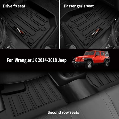 for 2007-2018 Jeep Wrangler JK 4 Door Floor Mats Trunk Cargo Liner and Backrest Mats All Weather TPE Rubber Protection Mat (for 2007-2018 Jeep Wrangler JK 4 Door Full Set) - Image 2