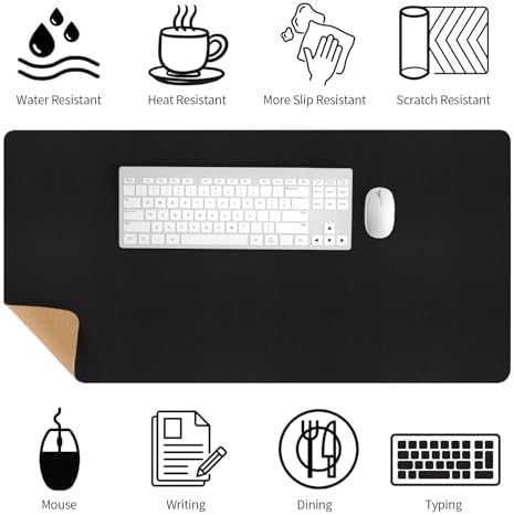 Bloss Black Desk Mat, Leather Desk Pad, Desk Matt for Desktop, Waterproof Desk Pad Mat, Computer Mat for Office Work/Home/Decor/Desk Protector/Cover(31.5 x 15.7 Inches) - Image 3
