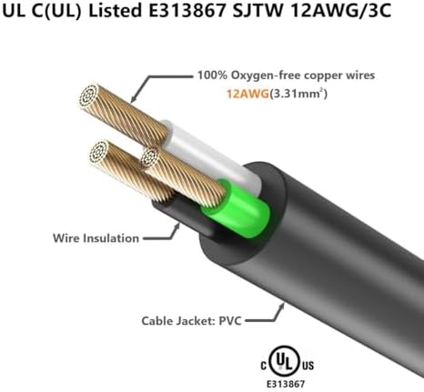 6FT 12AWG Heavy Duty Right-Angle 15Amp to 20Amp Extension Cord 90-Degree - Image 6