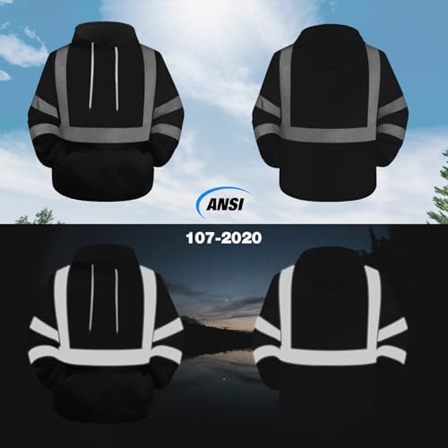 TCCFCCT Construction Jacket for Men and Women - Class 3 High Visibility Reflective Hoodie, Hi Vis Safety for Surveyors, Durable, Meets ANSI - WT-Black 5XL - Image 2
