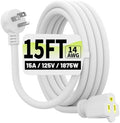 Vockjour 15 FT 14 Gauge Low Profile Flat Plug Extension Cord White by Vockjour