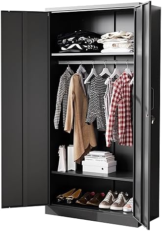 BYNSOE Metal Armoire Wardrobe Closet with 2 Doors 72'' Wardrobe Cabinet with Hanging Rail Metal Closet with Adjustable Shelves for Bedroom Furniture.Require Assembly by BYNSOE