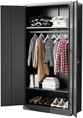 BYNSOE Metal Armoire Wardrobe Closet with 2 Doors 72'' Wardrobe Cabinet with Hanging Rail Metal Closet with Adjustable Shelves for Bedroom Furniture.Require Assembly by BYNSOE