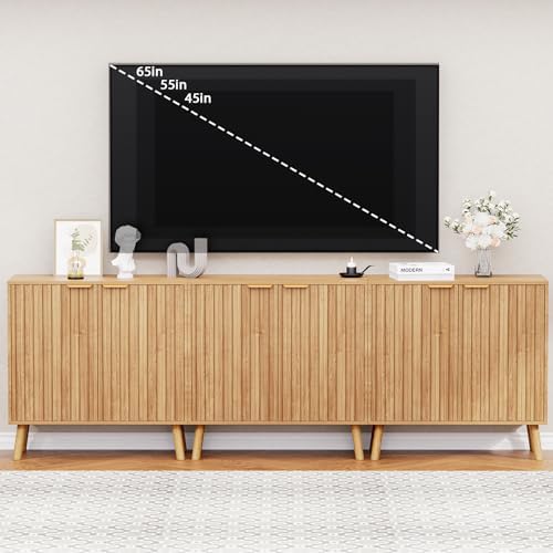 Fluted Storage Cabinet, Buffet Cabinet with Storage, Wood Sideboard with Adjustable Shelf, Modern Accent Cabinet & Console Table for Entryway, Living Room, Dining Room, Natural - Image 5