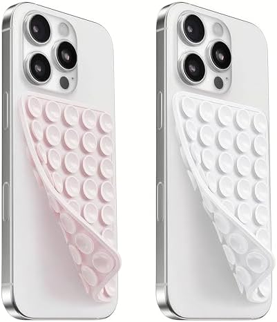 (2 Pack) Suction Cup Phone Case Mount Double Sided, Light Pink & White by Mnyatr