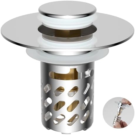 Universal Metal Bathroom Sink Stopper with Hair Catcher Strainer, Chrome by iFealClear