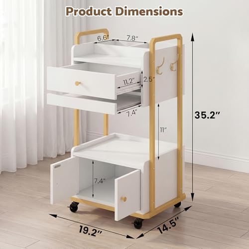 Salon Trolley Cart with Storage Cabinet for Beauty Spa & Salon Use, White - Image 2