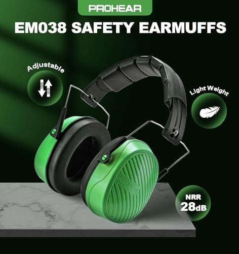 PROHEAR 038 Ear Protection Safety Earmuffs for Mowing, 28dB Noise Reduction Passive Hearing Protector, Compact Foldable Headset for Shooting Construction Power Tools, Green - Image 2