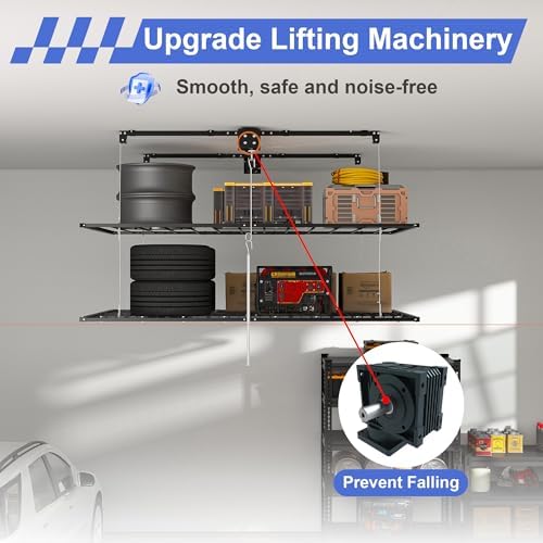 Overhead Double-Layer Garage Storage Rack, 4 8 FT, 650 lb, Black - Image 3