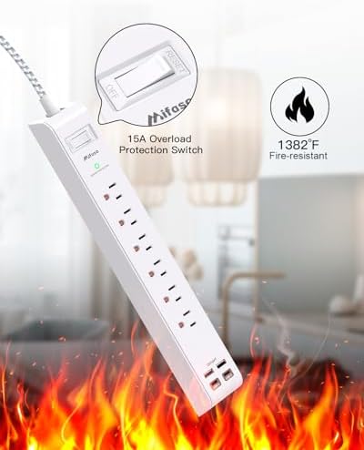 Mifaso Surge Protector Power Strip 10FT, Flat Plug, 6 AC & 4 USB (2 USB-C) - Image 6