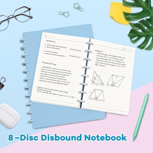 Discbound Notebook, 8-Disc Disbound Planner with Removable Pages, 180 Pages Spiral Notebook, Poly Cover Discbound Planner for Work, Travel, Note Taking(With Index Sticker),Blue,A5 - Image 4