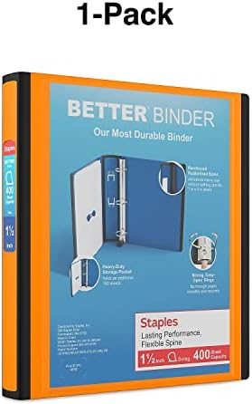 Staples Better Binder, 1.5 Inch D-Ring, Orange, 400 Sheets, 3-Pack - Image 7