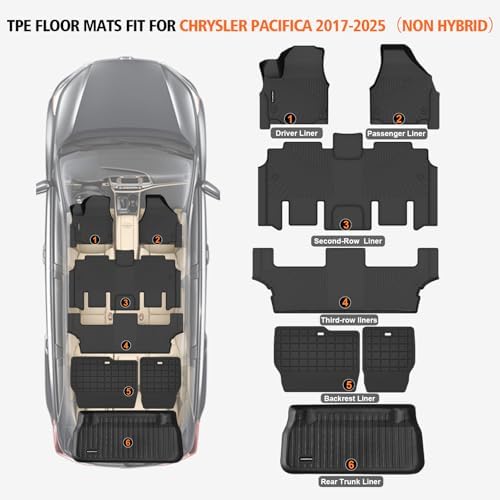 Floor Mats Full Set for Chrysler Pacifica 2017-2025 Touring Gas 7 Seater - Image 2